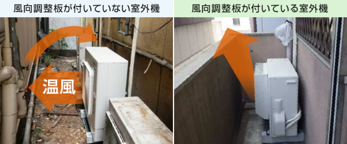 風向調整板が付いていない室外機と付いている室外機の比較画像