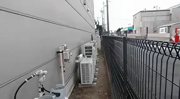 プロパンガスボンベと室外機の離隔確保イメージ